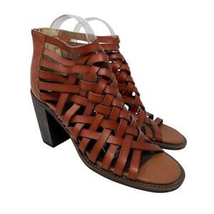 Farylrobin X Free People Woven Brown Leather Heeled Sandal Womens Size 9 NEW